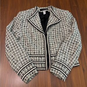 Jones New York Black and Ivory Tweed Blazer Women’s 10 Work Business Wear